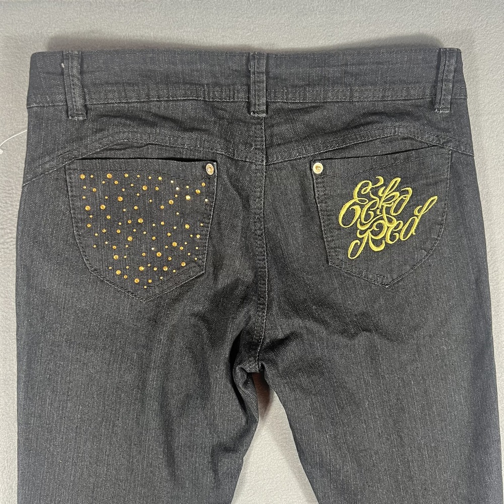 Eckored Denim Women's Size 1 Black Skinny Jeans Rhinestone‎ Embroidered Pockets